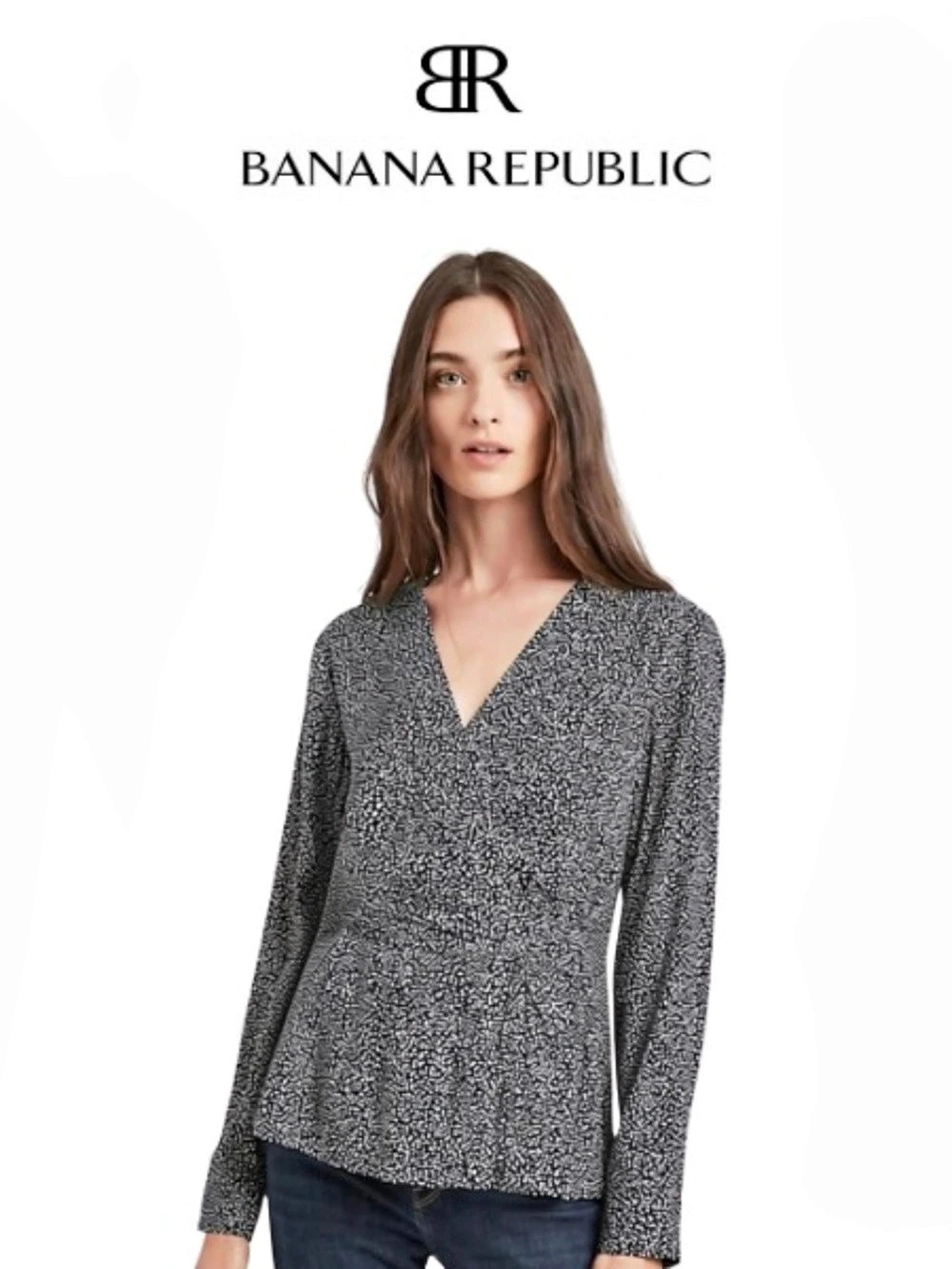 Banana Republic Polka Dot Wrap Blouse in navy blue& White